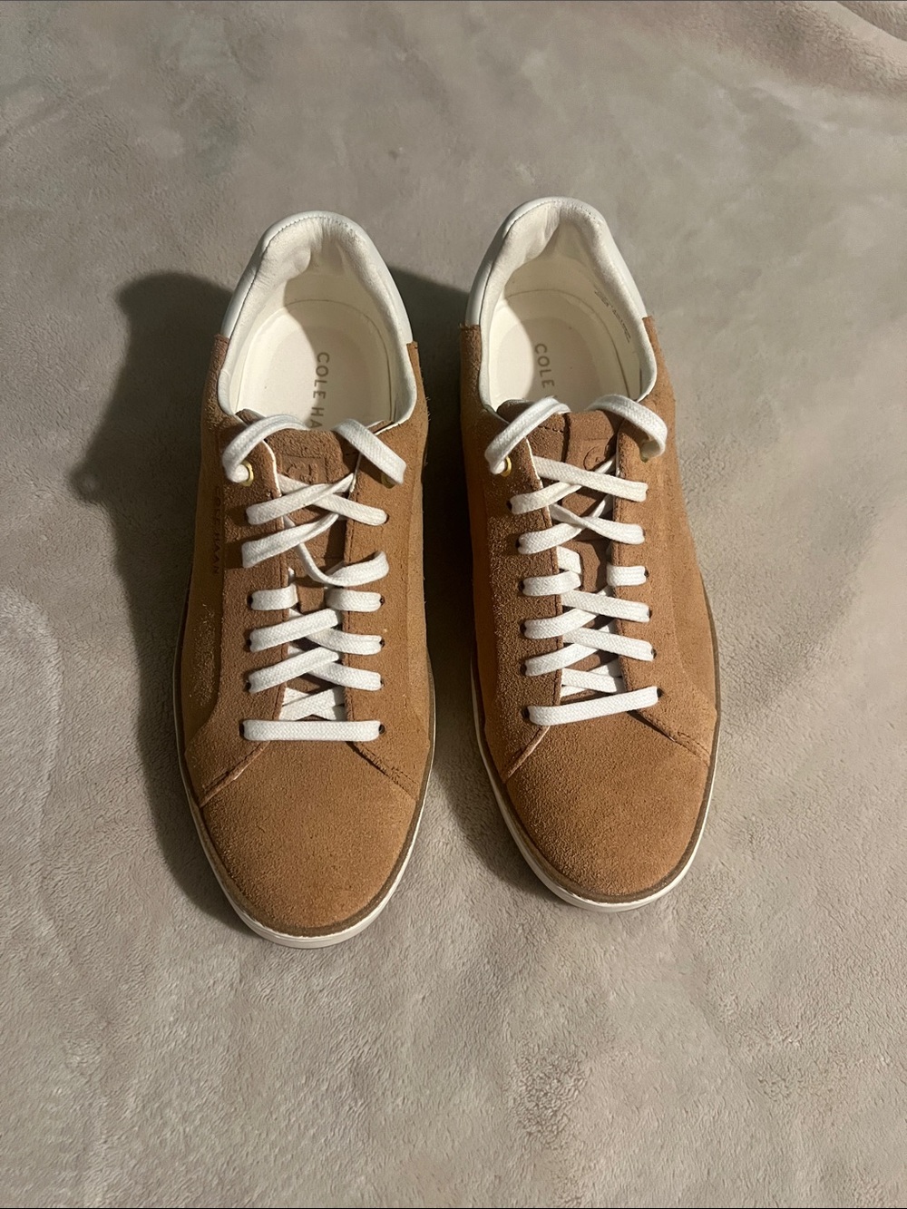 Cole Haan Men's Suede Sneakers in Tan with White Trim